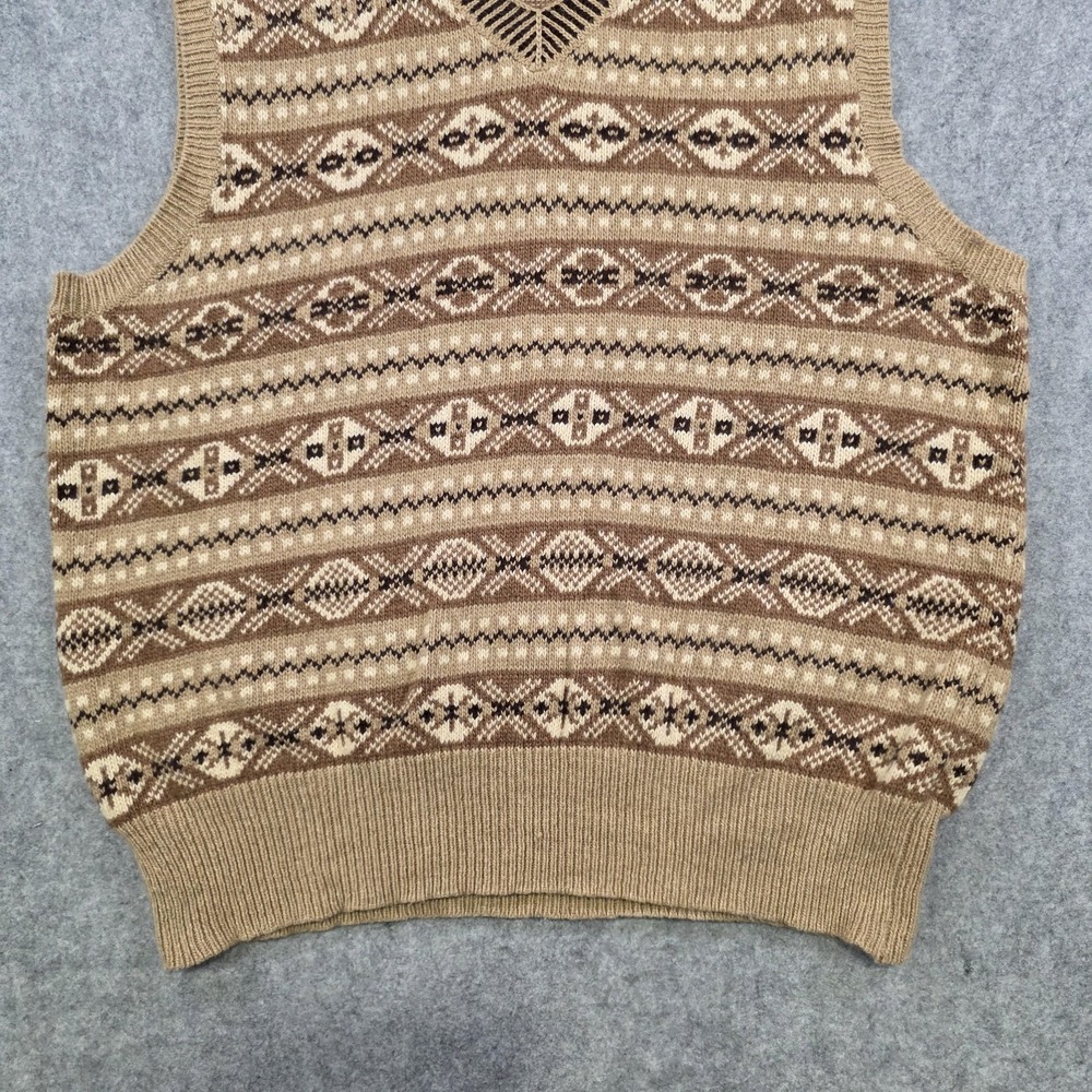 Polo Ralph Lauren Sweater Vest Mens Large Brown Cotton Cashmere Fair Isle V Neck - Picture 4 of 9
